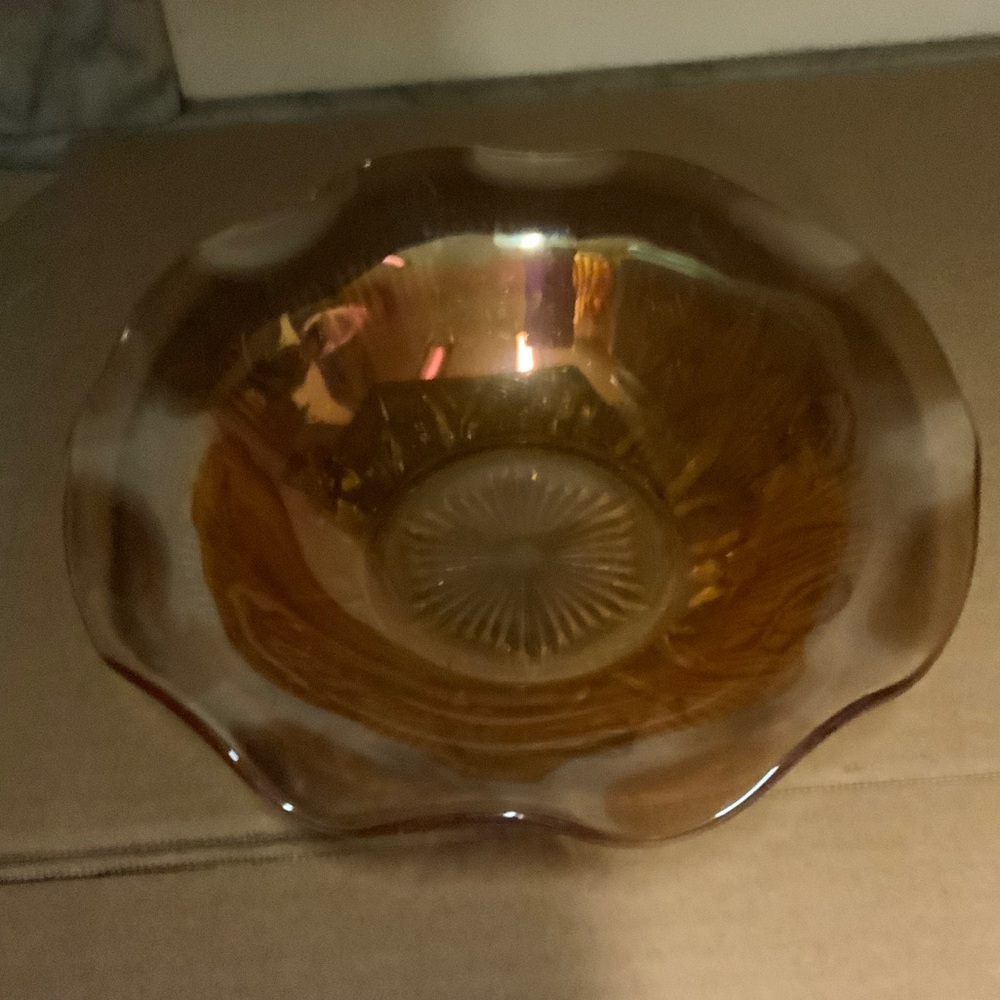 Amber Glass Decorative Bowl Carnival Glass